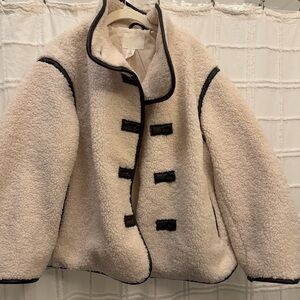 H&M Cream Teddy Jacket with Black Trim